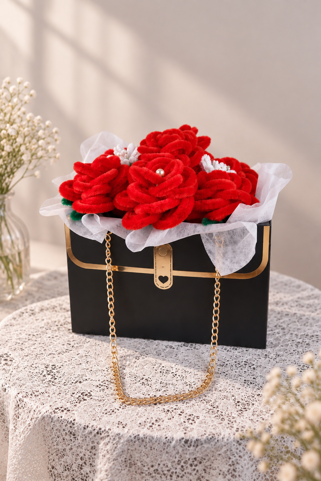 Red roses in a bag