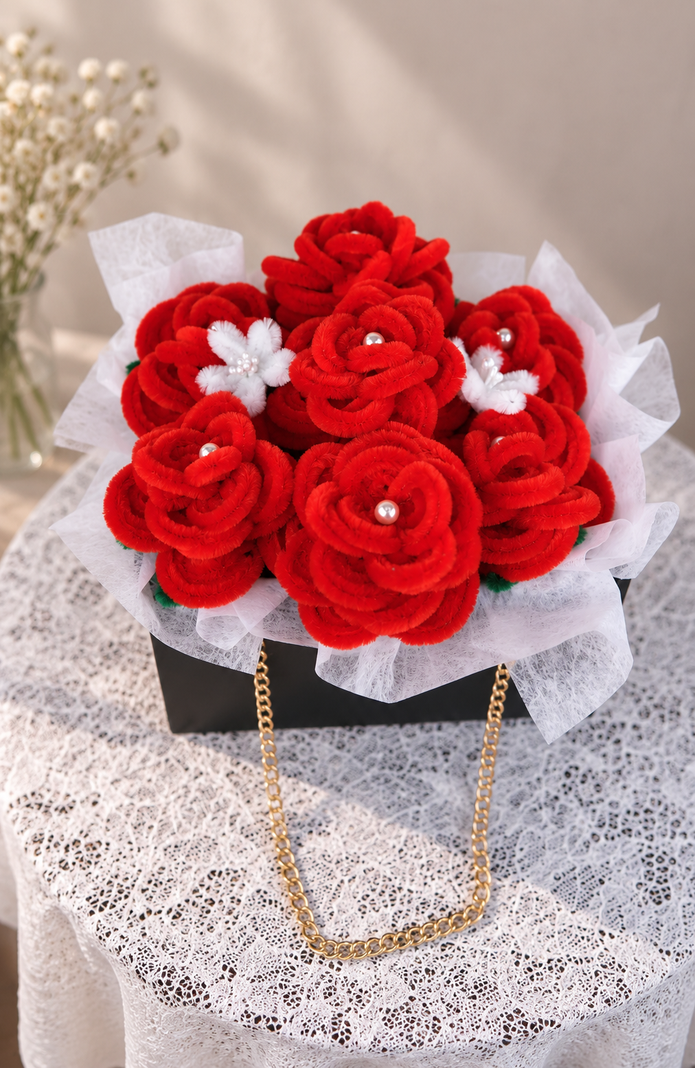 Red roses in a bag