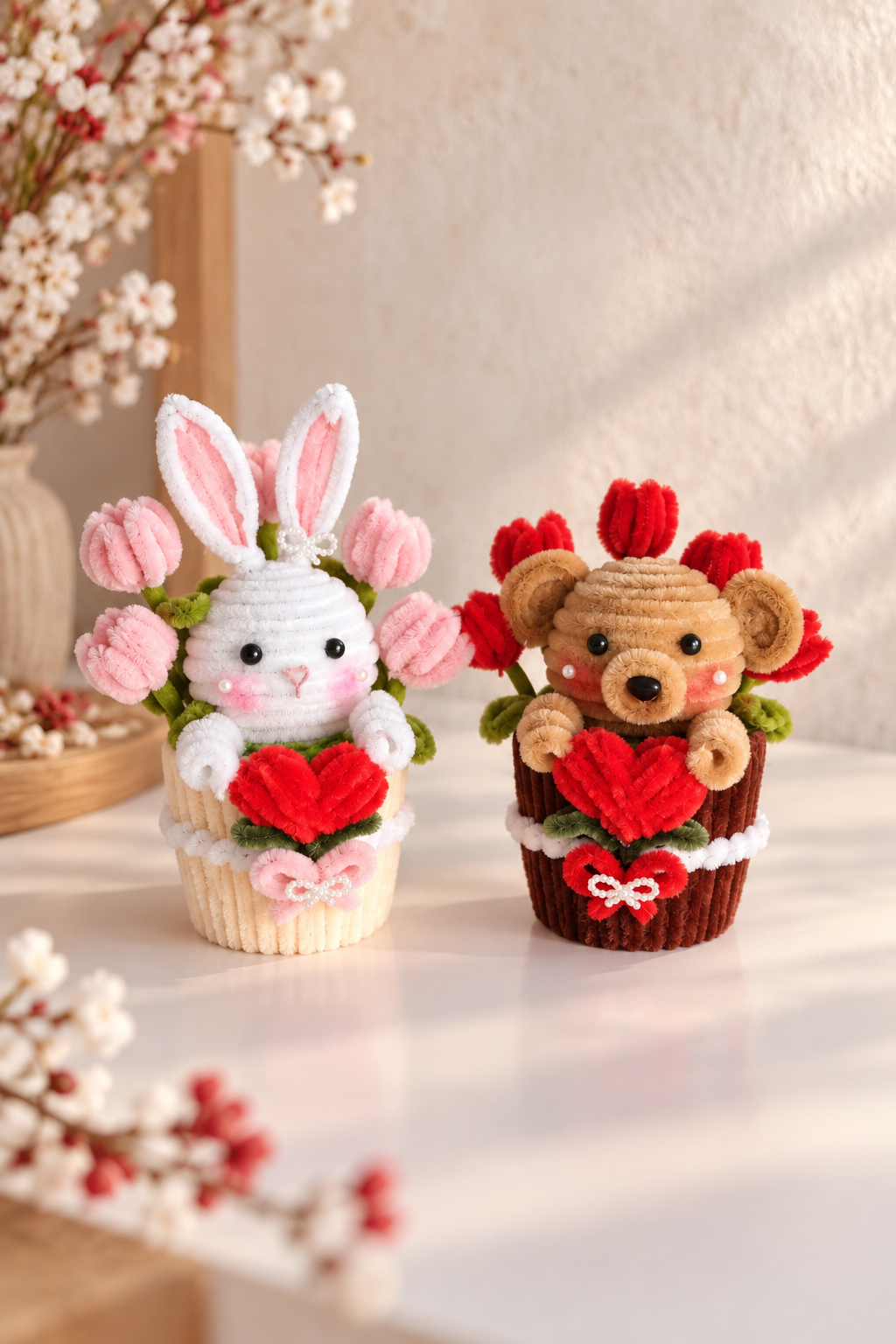 Pots de fleurs animaux avec cœur
