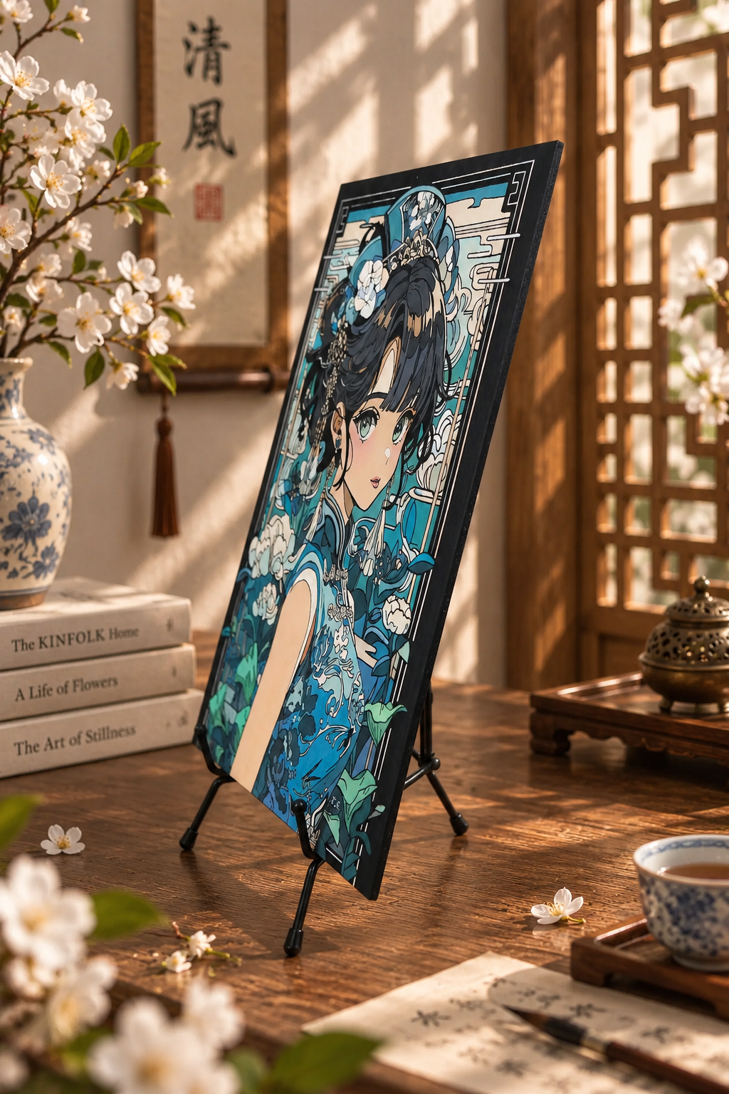 Fille japonaise aux tons bleus
