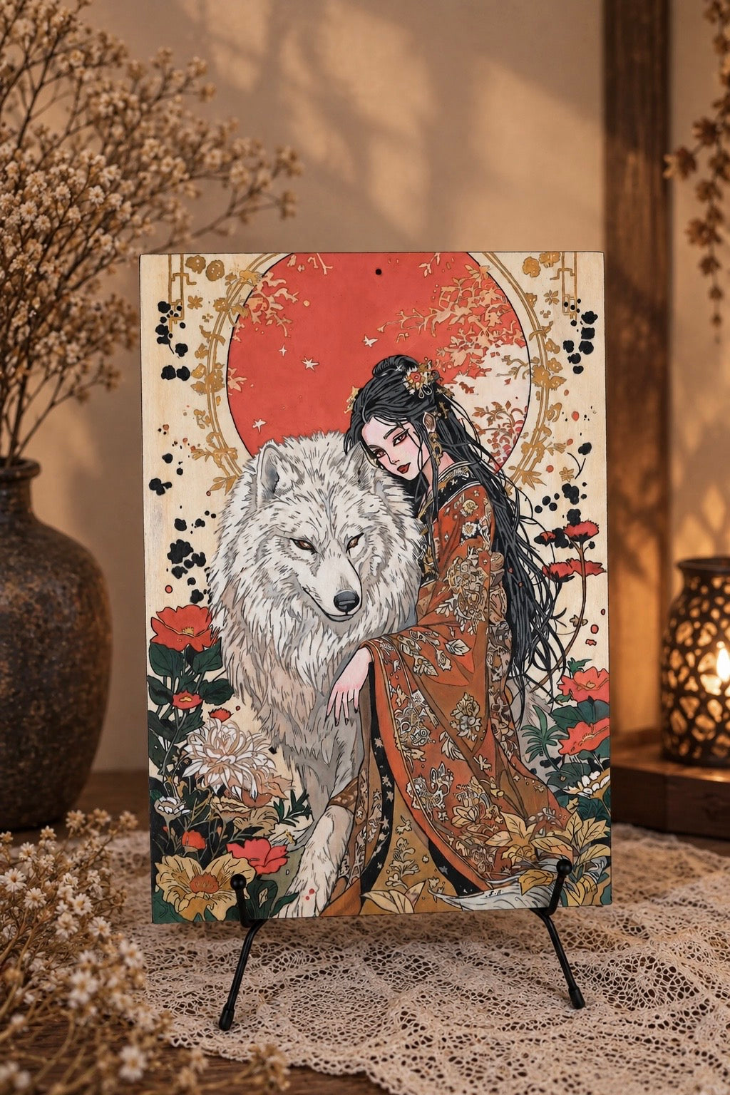 Femme orientale avec un loup
