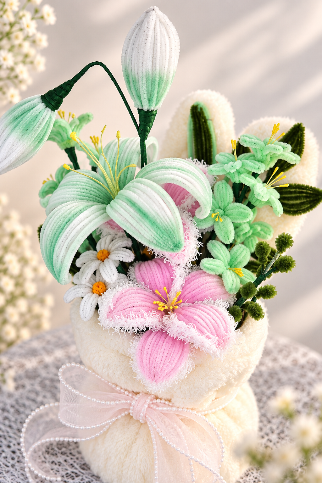 Flower arrangement with bunny ears