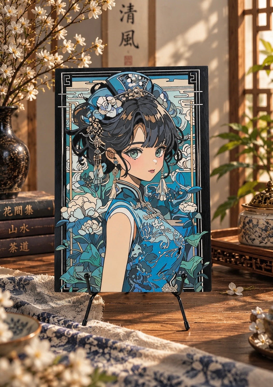 Fille japonaise aux tons bleus