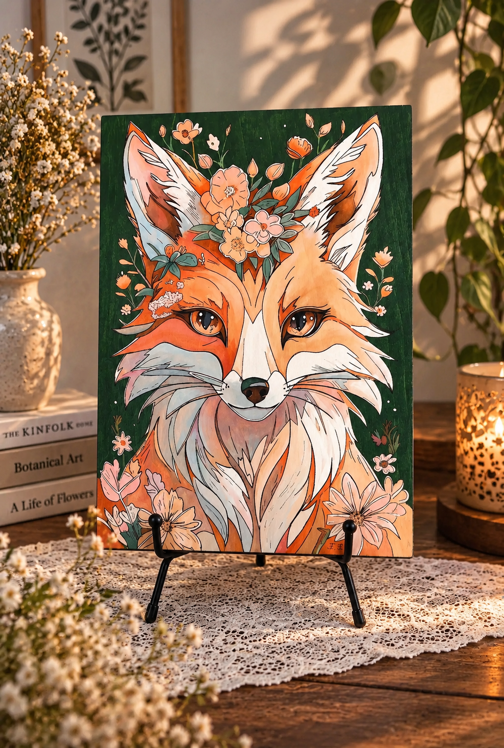 Vos met bloemen