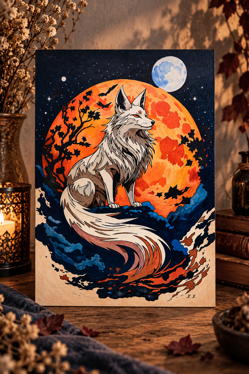 Wolf with moon