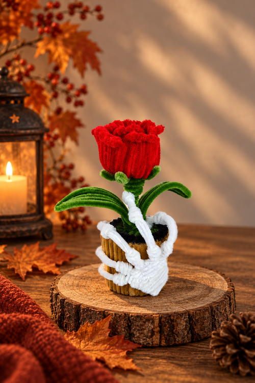 Pot de fleurs « Main squelettique avec rose »