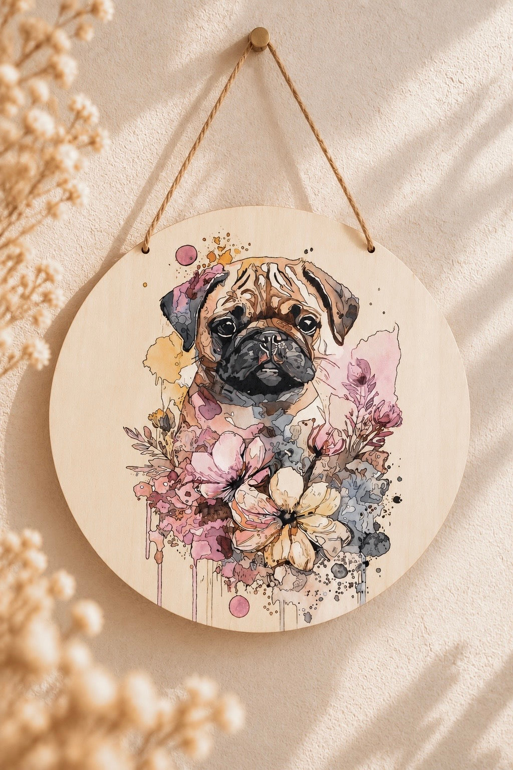 Mops met bloemen