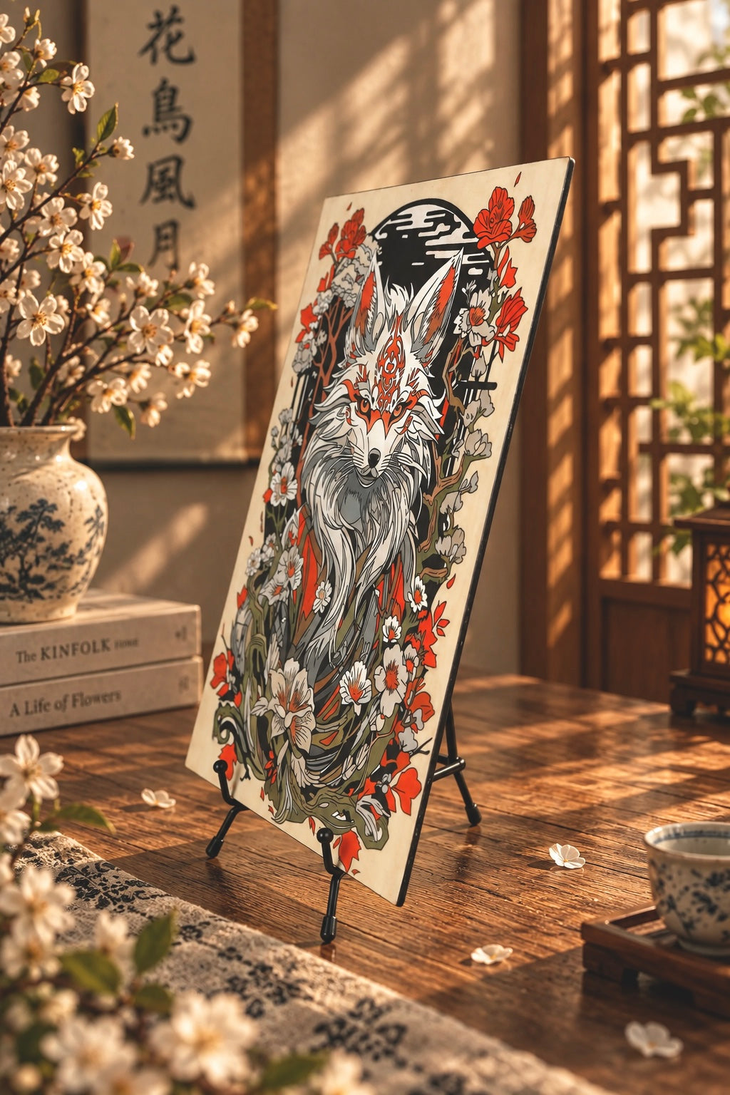 Fox with flower background