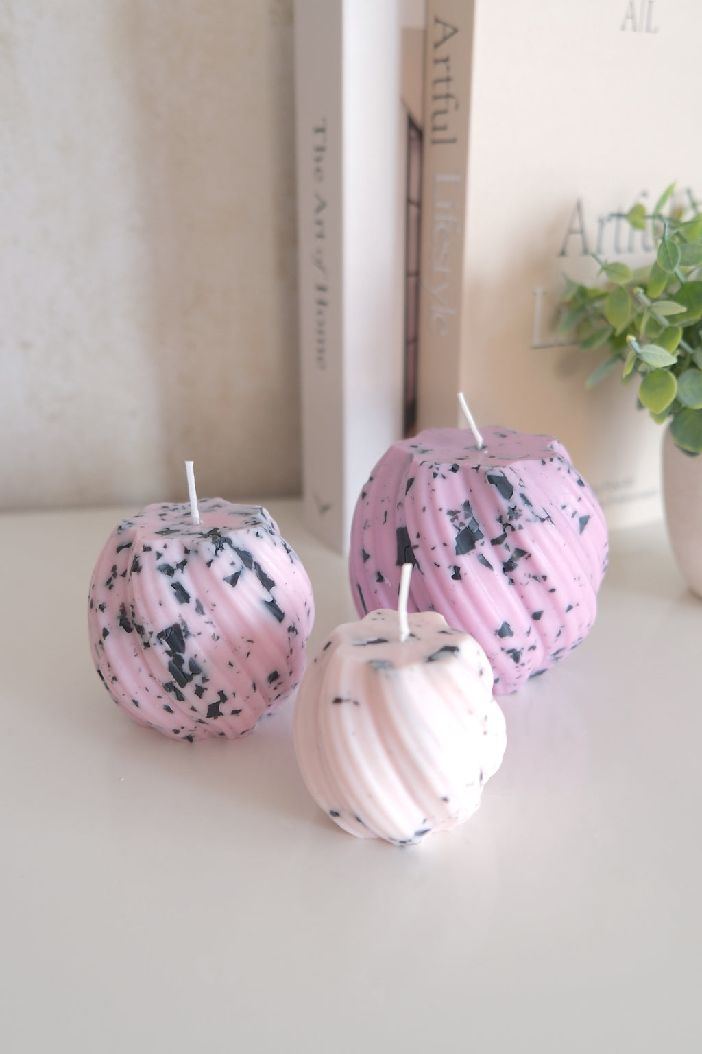 Kaars 'Pink Swirl set'