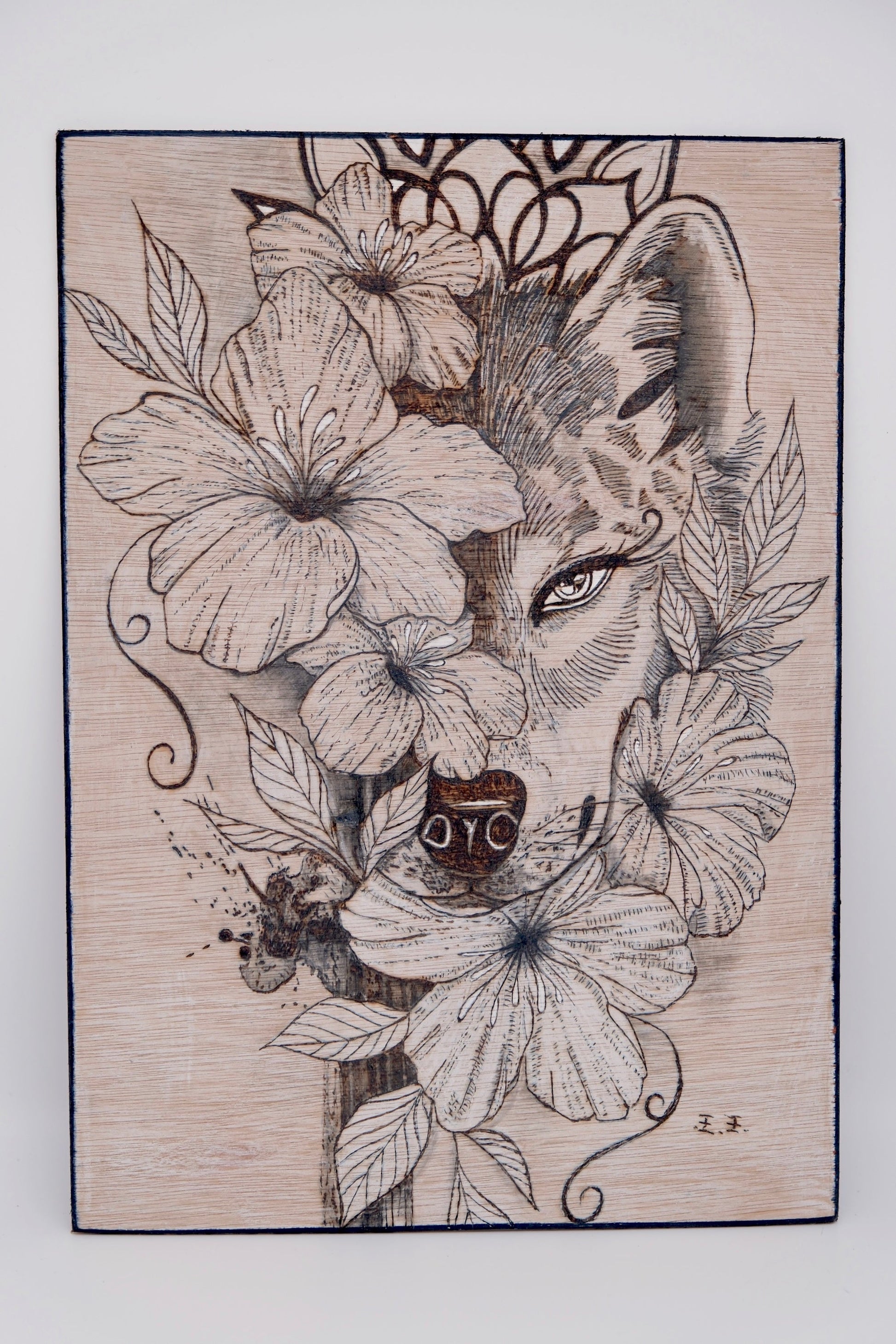 Half wolf with flowers
