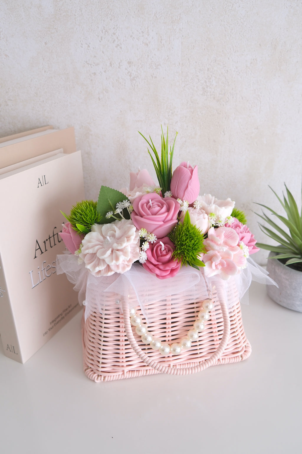 Candle Bouquet 'Pink Flower Bloom'