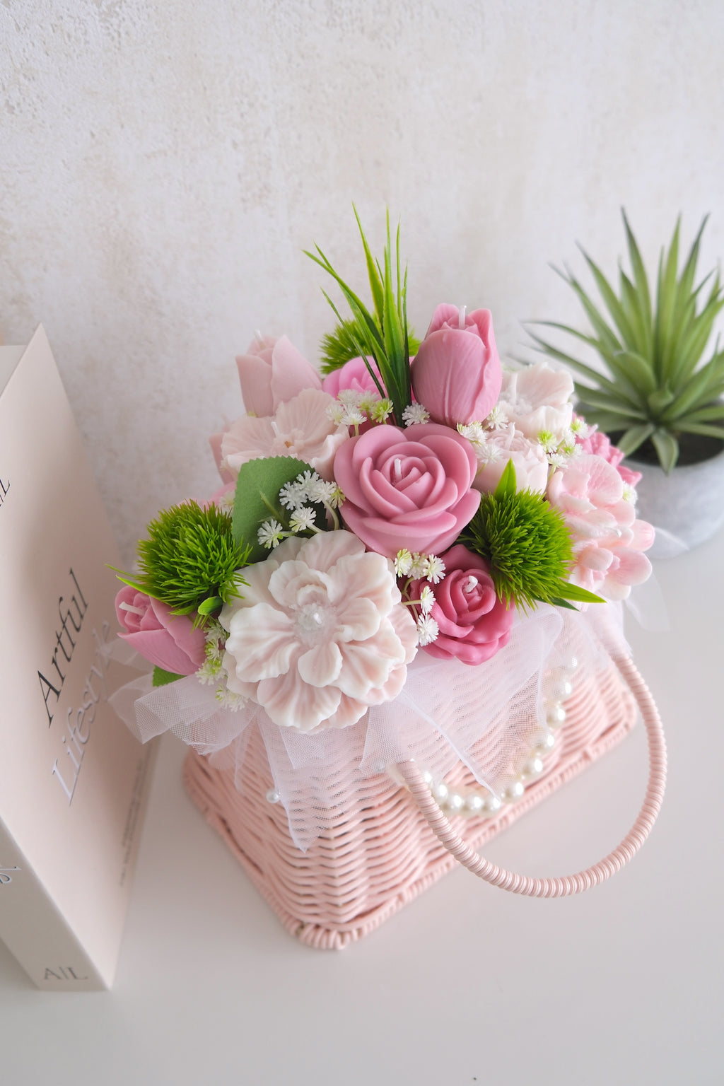 Candle Bouquet 'Pink Flower Bloom'