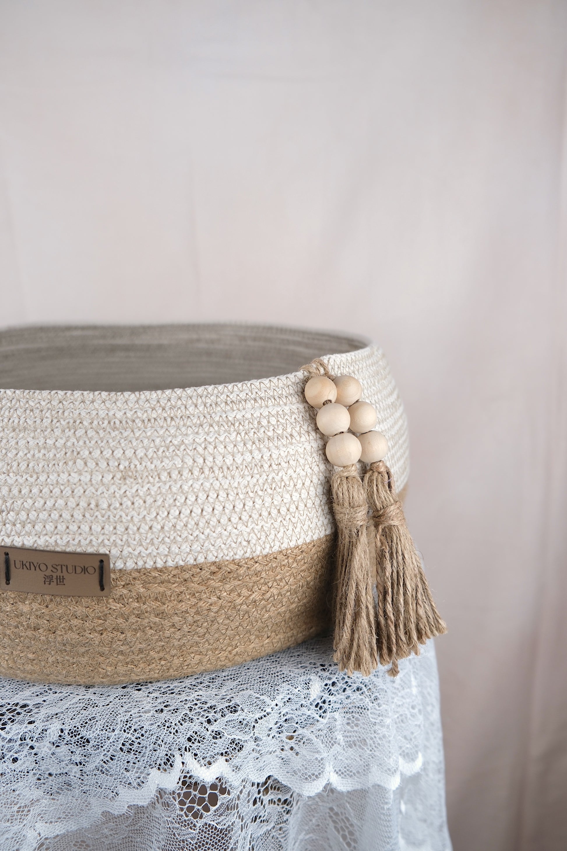 Grote ronde opbergmand met jute