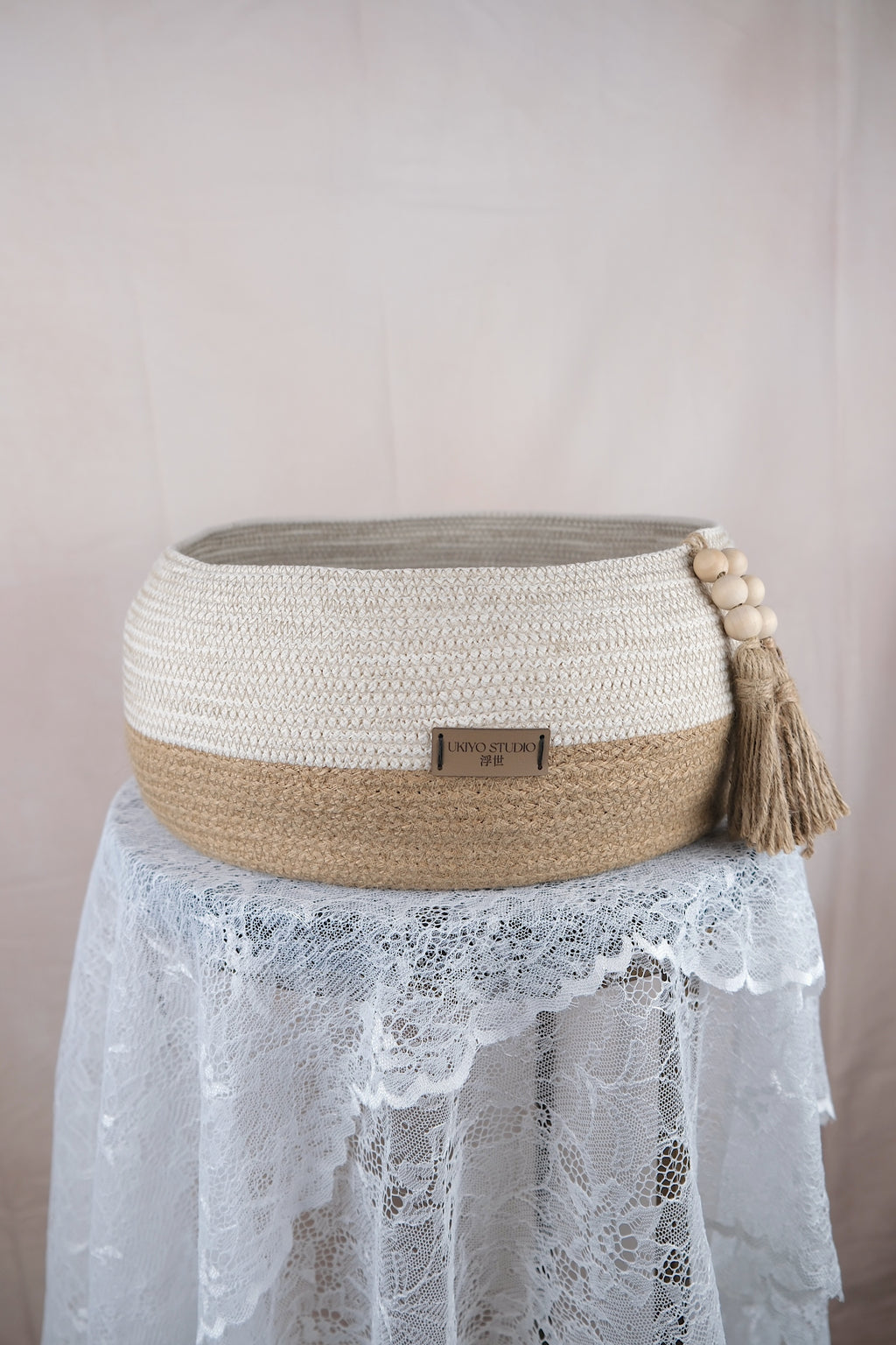Grote ronde opbergmand met jute