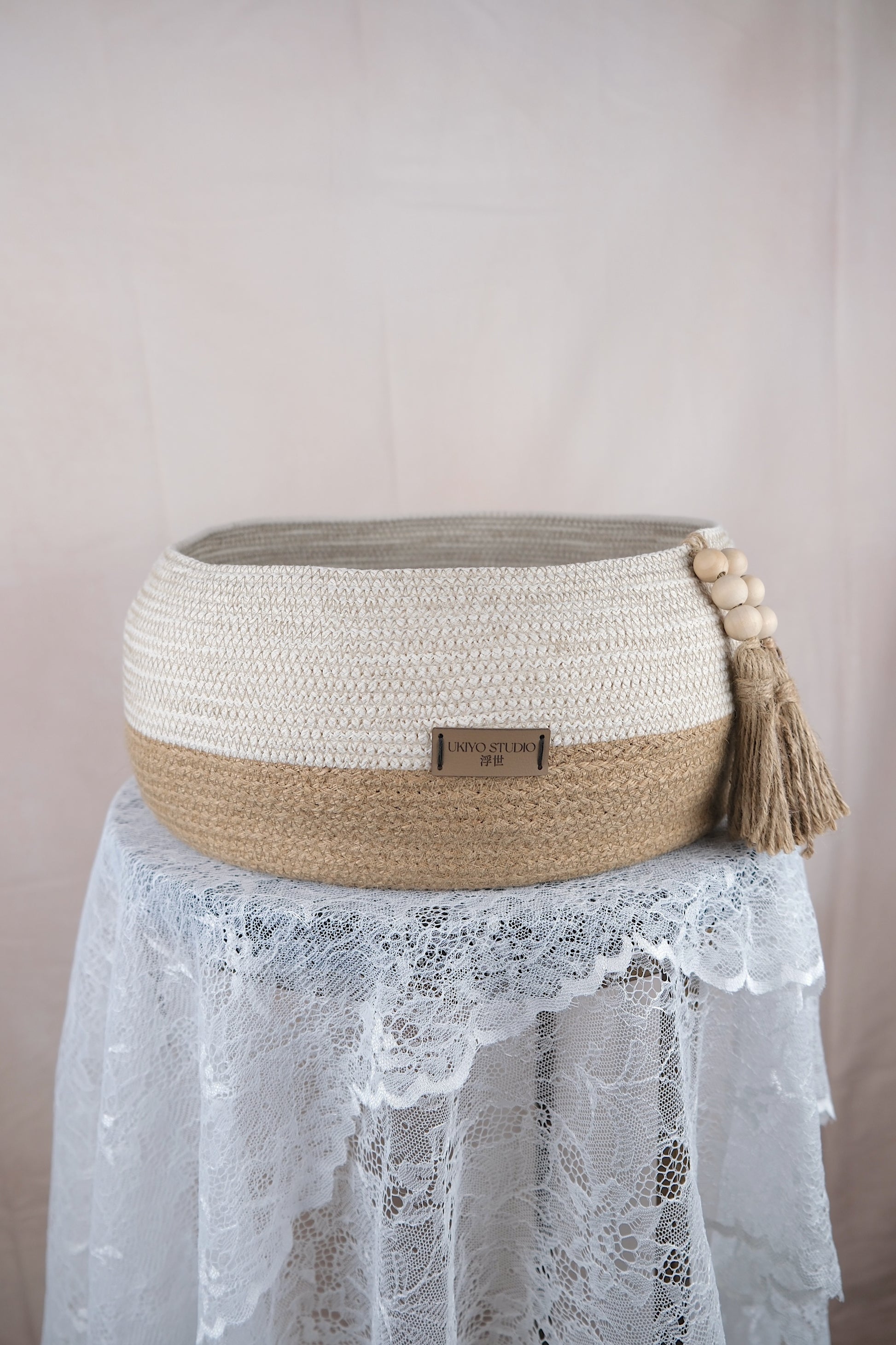Grote ronde opbergmand met jute