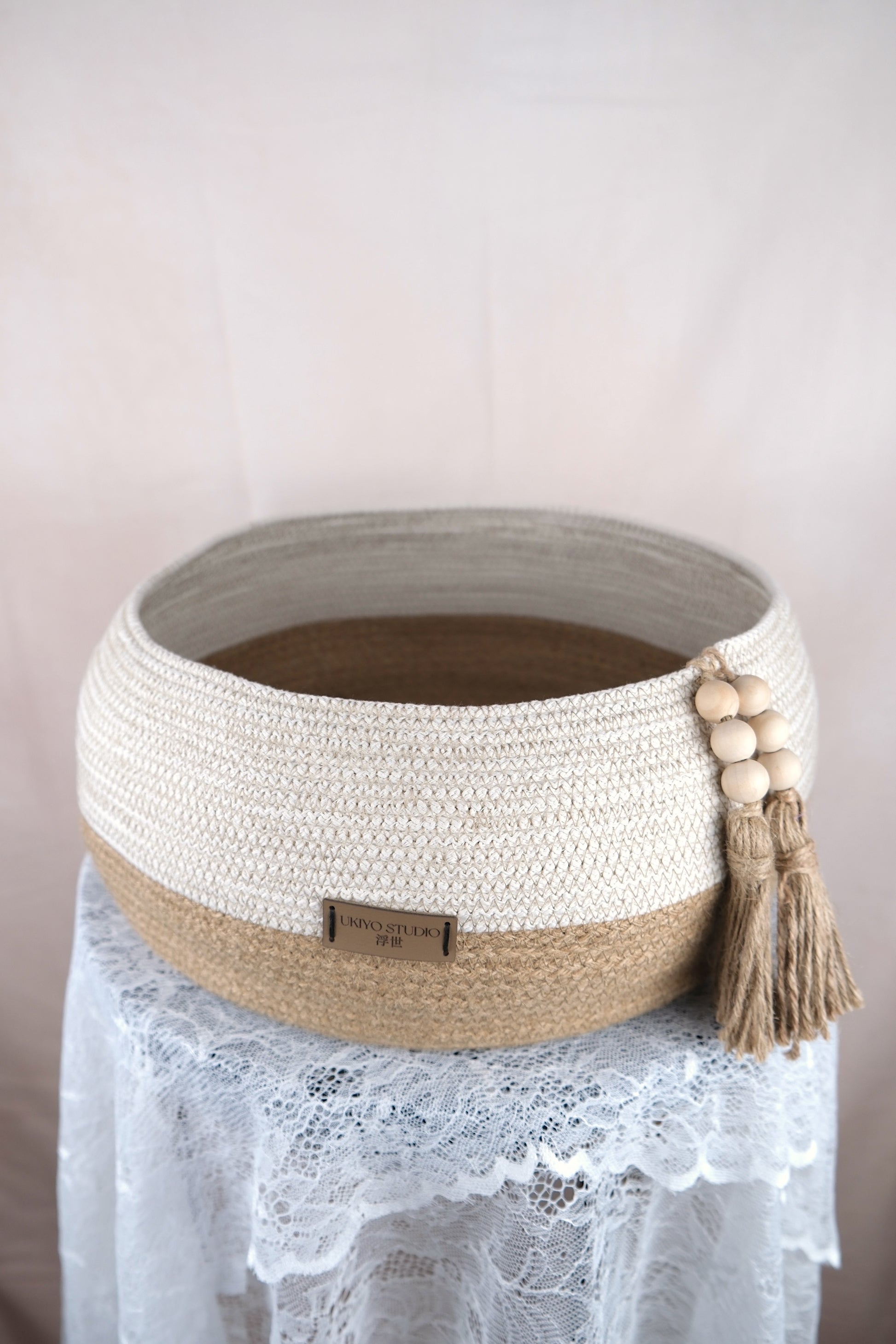 Grote ronde opbergmand met jute