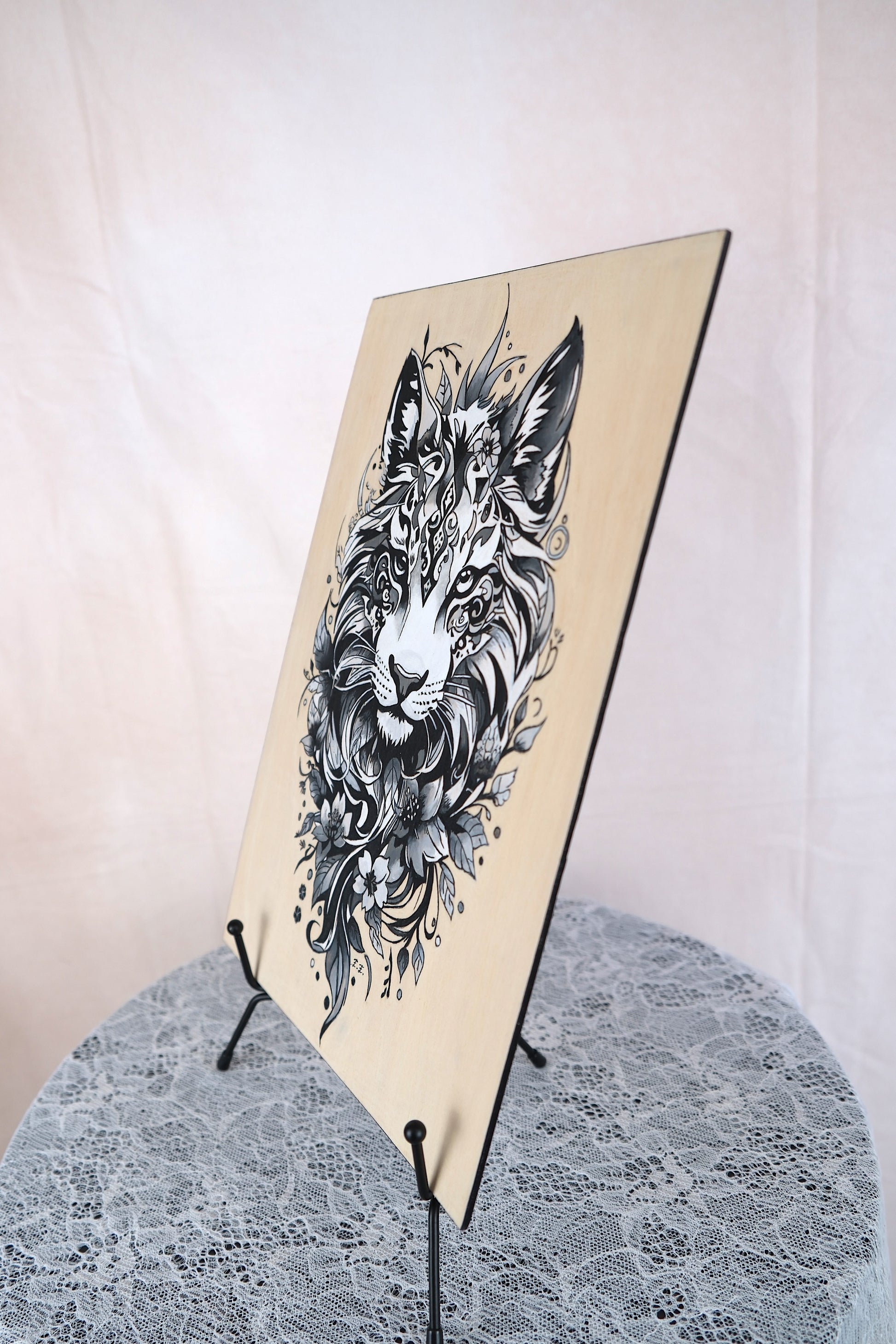 Tijger met bloemen (zwart/wit)