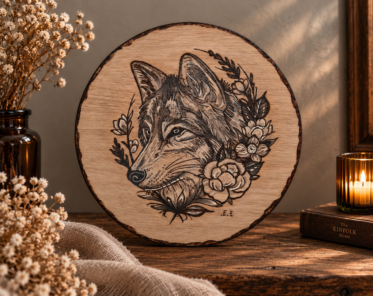 Wolf with flowers