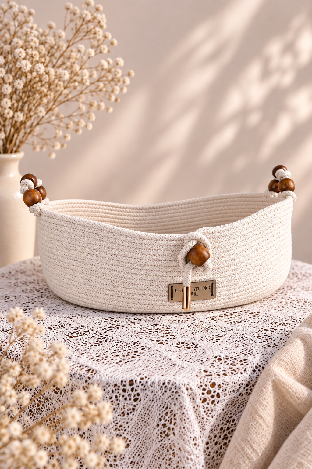 Oval white storage basket